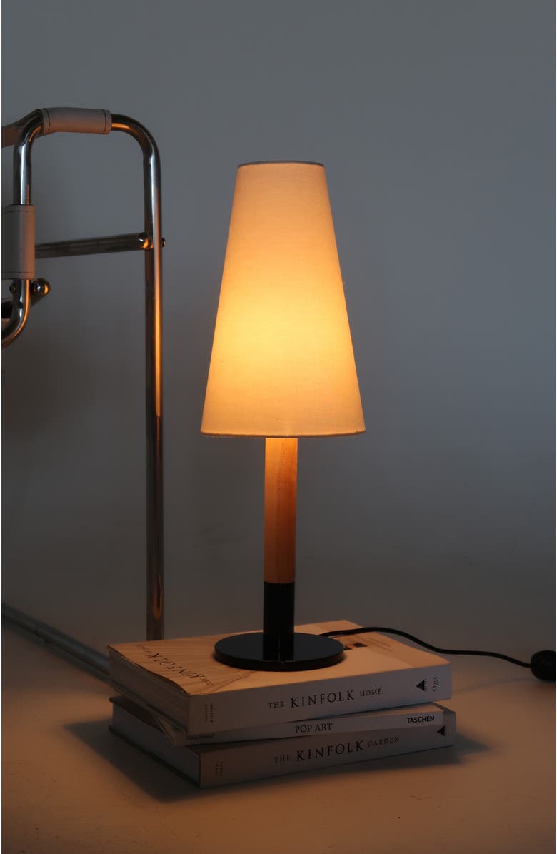 Brightech Arthur 18" LED Table Lamp with Wood Accent and Classic Silhouette, Bulb Included, Alternate, color, Cream