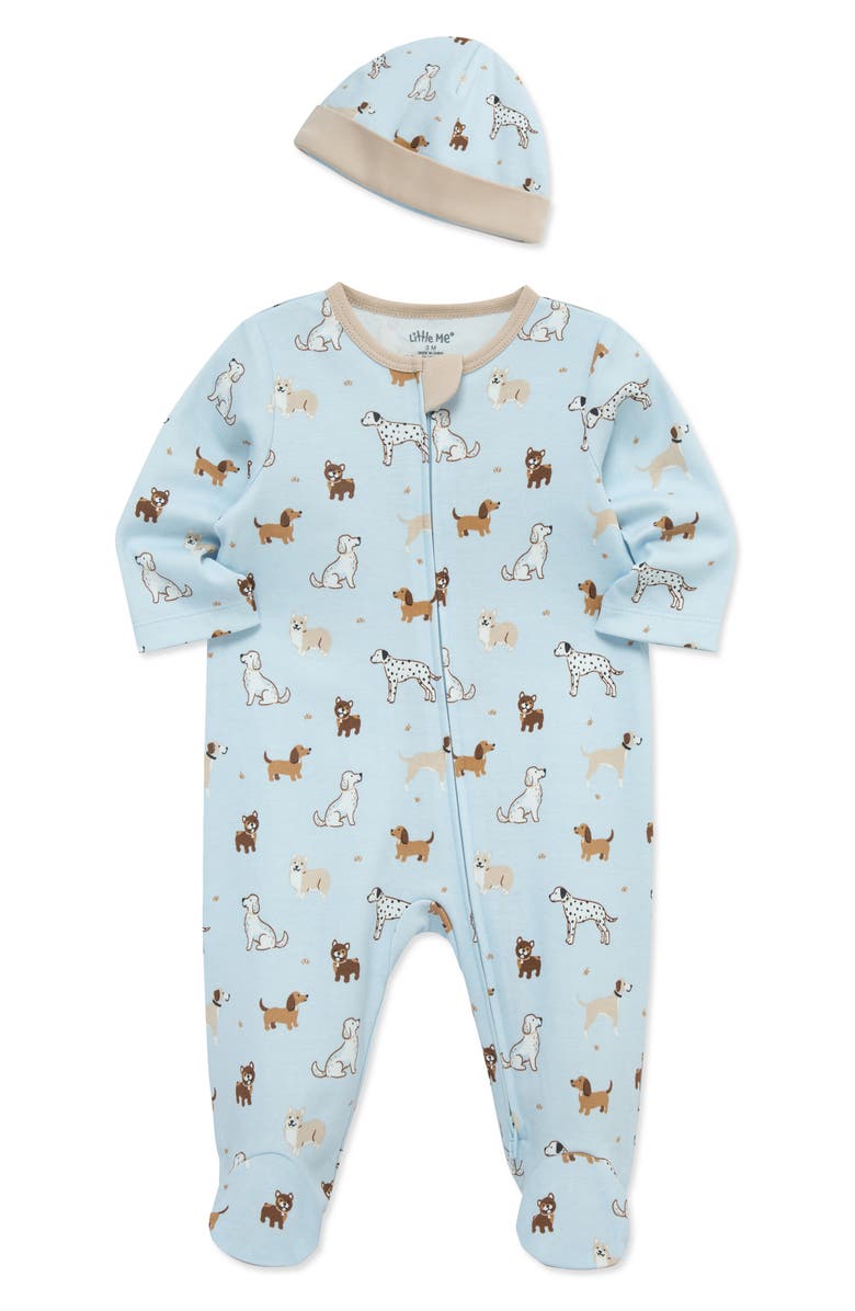 Little Me Dog Show Cotton Footie & Hat Set, Alternate, color, Blue