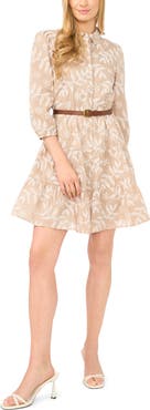 Halogen® Floral Eyelet Belted Cotton Shirtdress