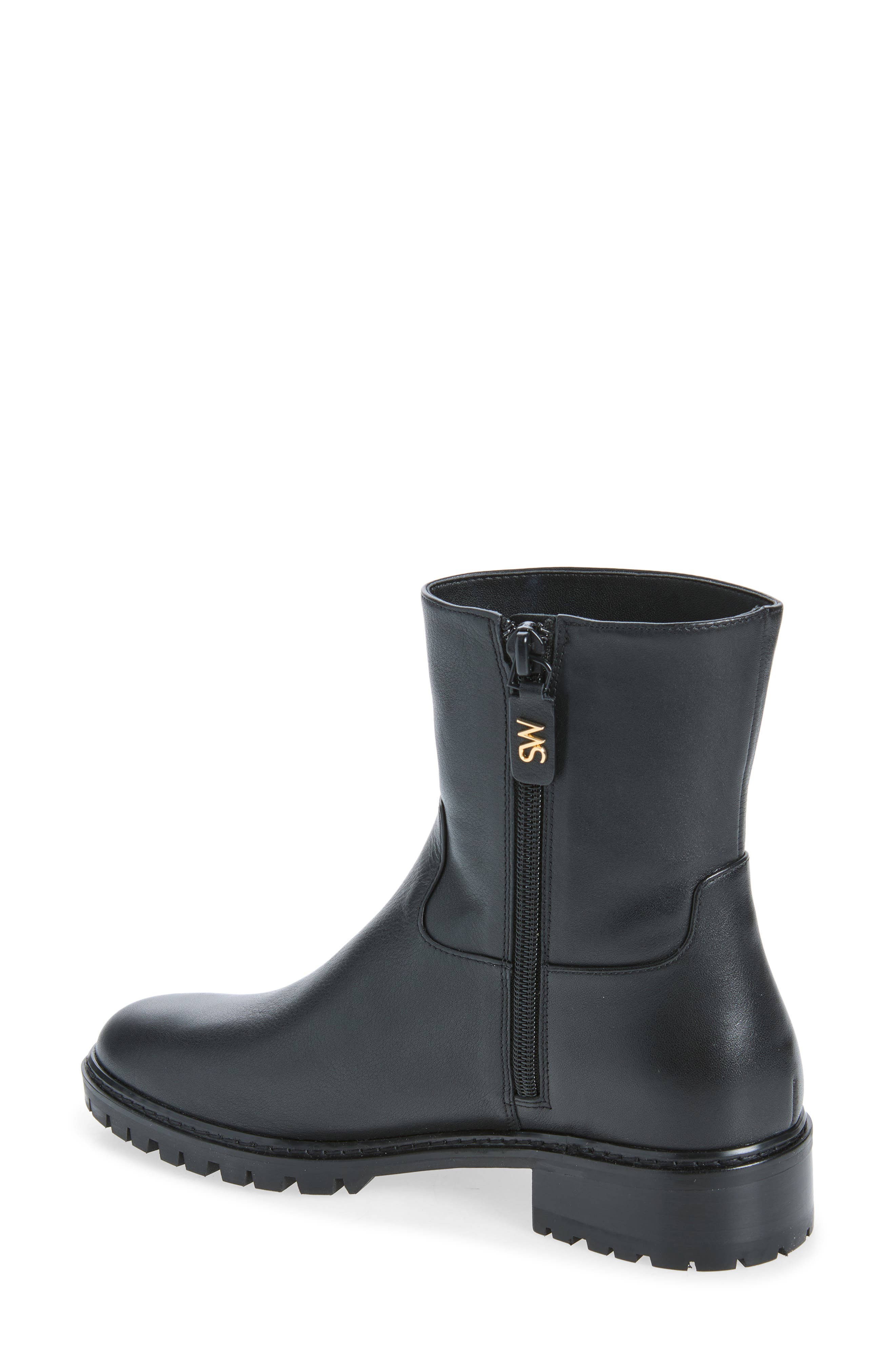City Zip Leather Bootie, Alternate, color, BLACK