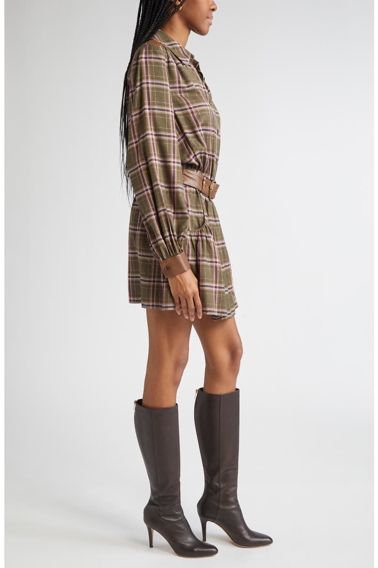 Jim Belted Metallic Long Sleeve Dress, Alternate, color, DEEP OLIVE PLAID