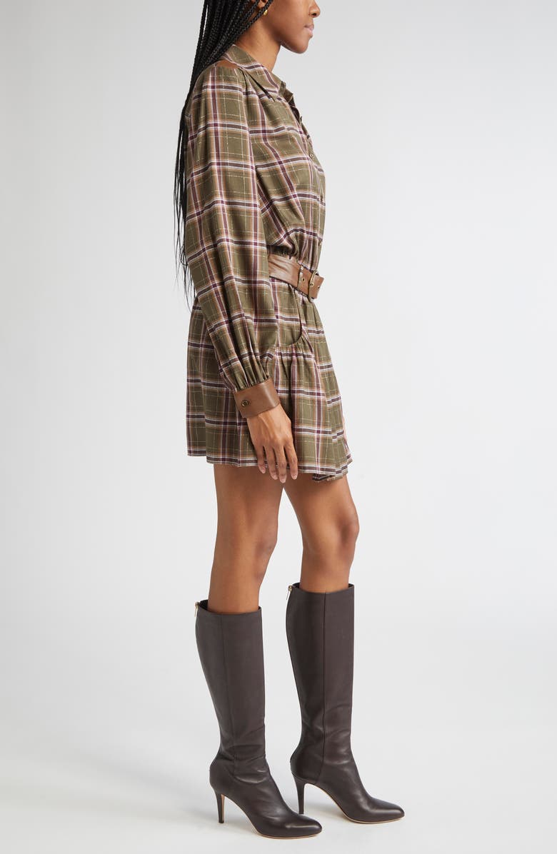 Ramy Brook Jim Belted Metallic Long Sleeve Dress, Alternate, color, Deep Olive Plaid