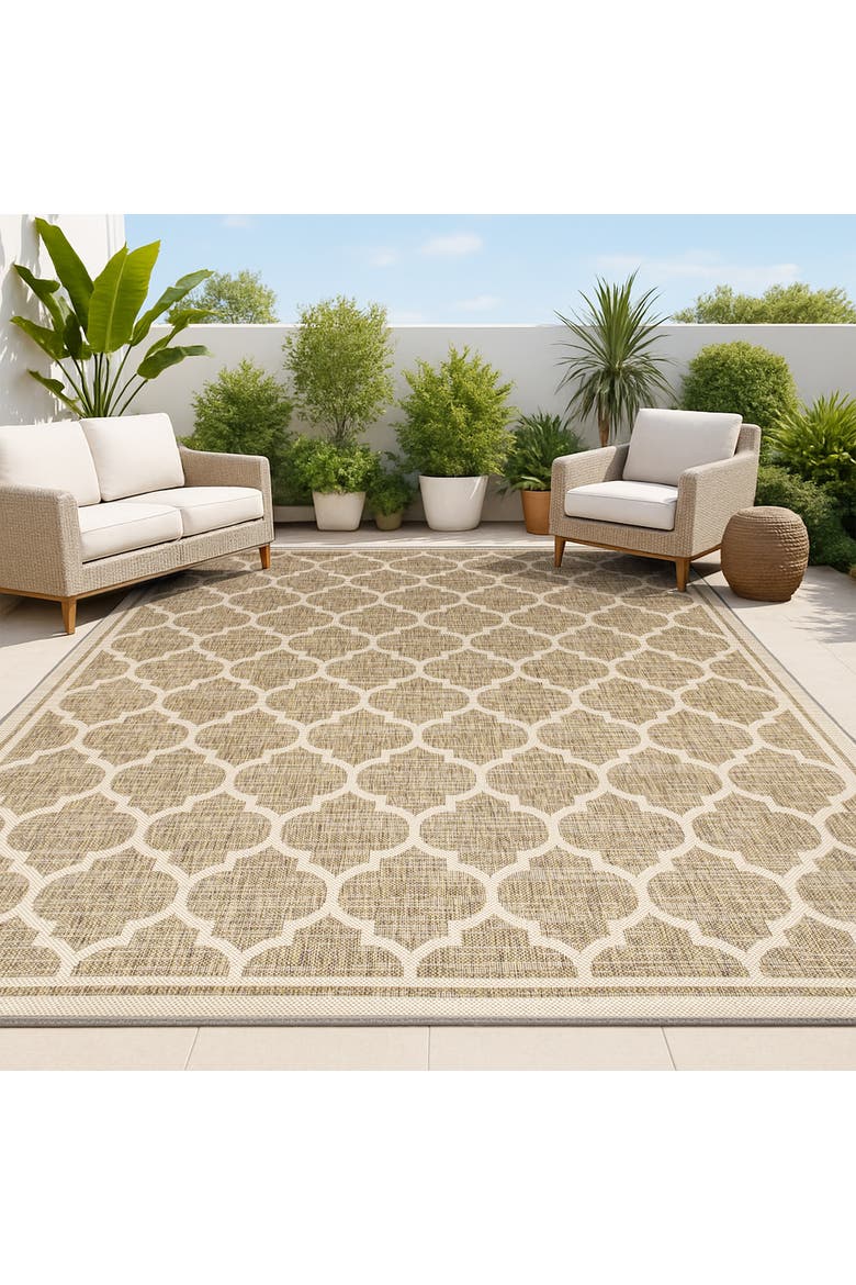 Trebol Moroccan Trellis Textured Weave Indoor/Outdoor Area Rug, Alternate, color, Brown/Beige