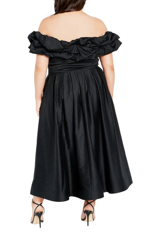 City Chic London Off The Shoulder Satin Midi Dress In Black