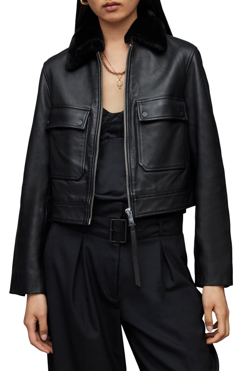 AllSaints Safiya Leather Jacket, Main, color, 