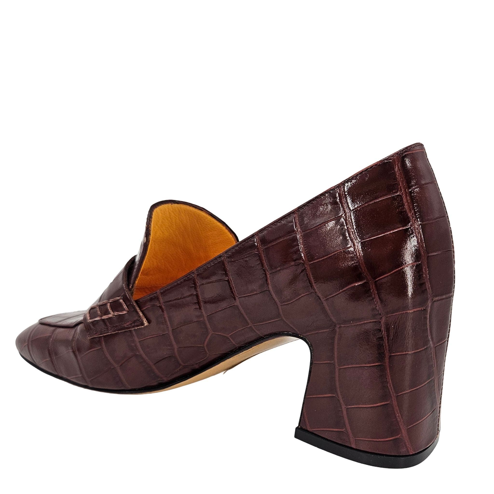 Heel Moc Croc Loafer, Alternate, color, CHOCOLATE