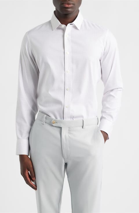 Hilton Trim Fit Grid Performance Cotton Blend Button-Up Shirt
