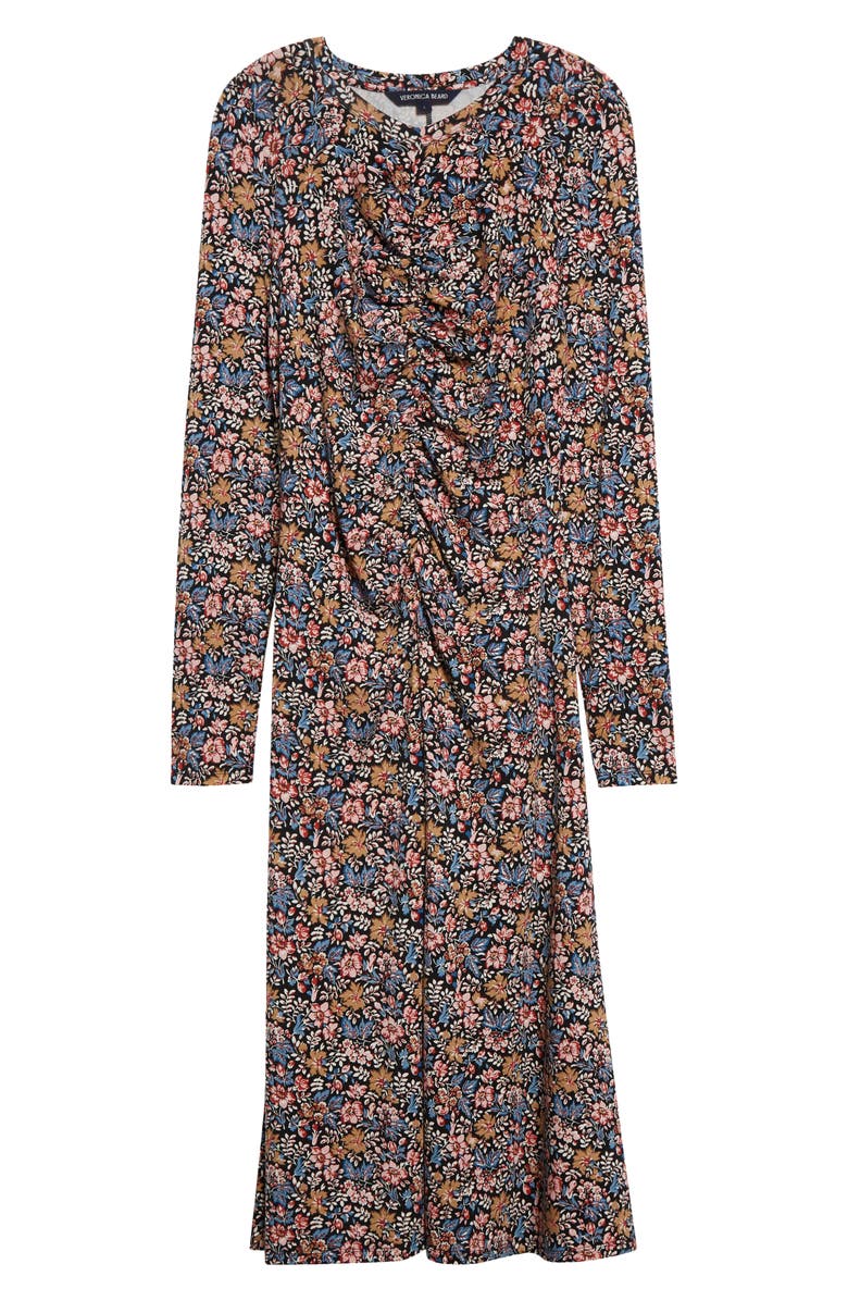 Veronica Beard Gale Floral Long Sleeve Cotton Knit Midi Dress, Alternate, color, Black Multi