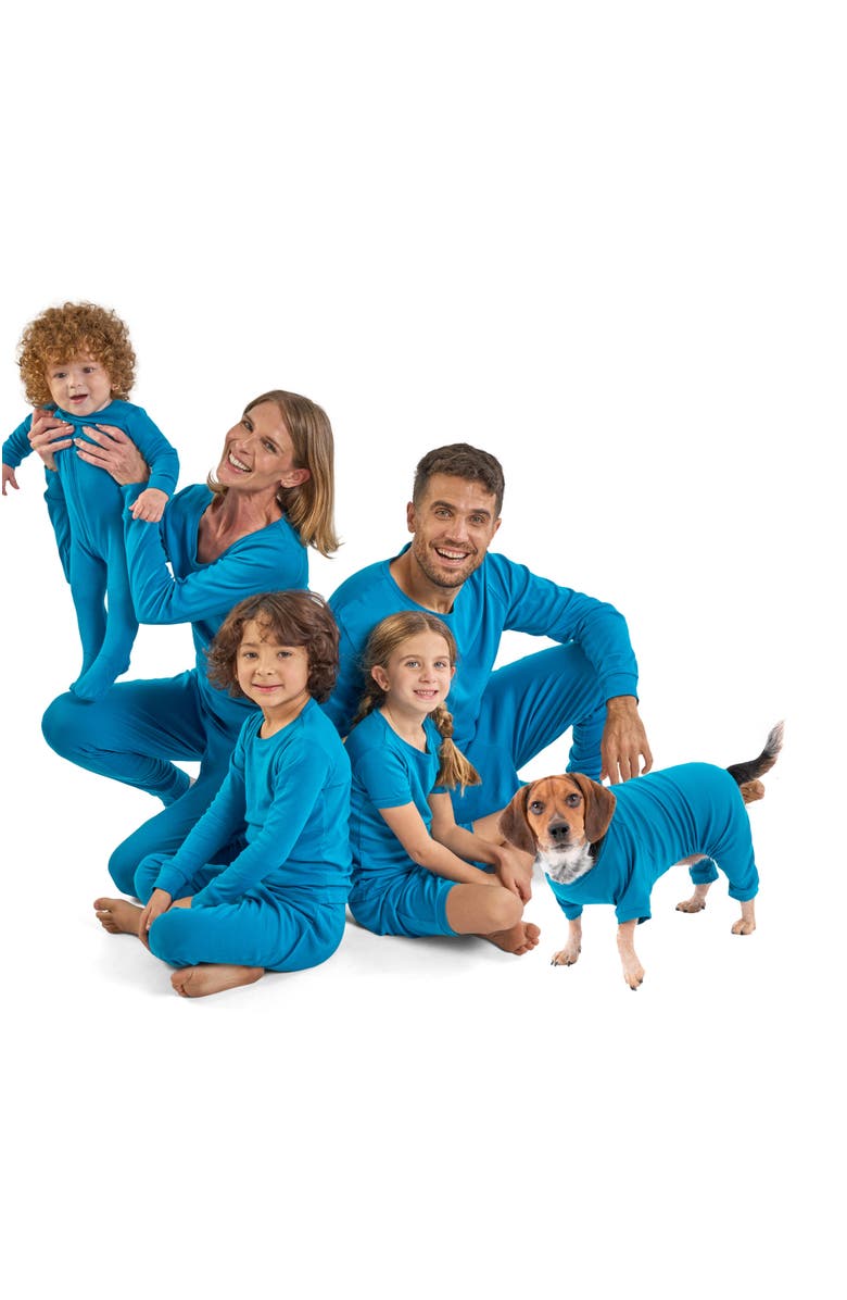 Leveret Kids Short Sleeve Cotton Solid Matching Family Pajamas, Alternate, color, Teal
