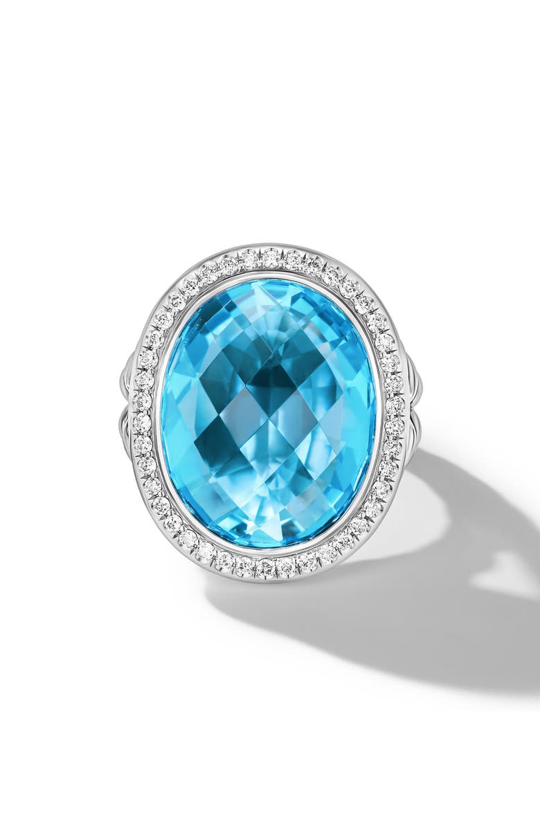David Yurman Albion Diamond Halo Oval Cocktail Ring, Main, color, Blue Topaz
