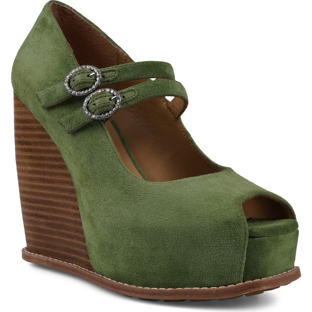 Zigi Vennus Platform Wedge Sandal In Olive Suede