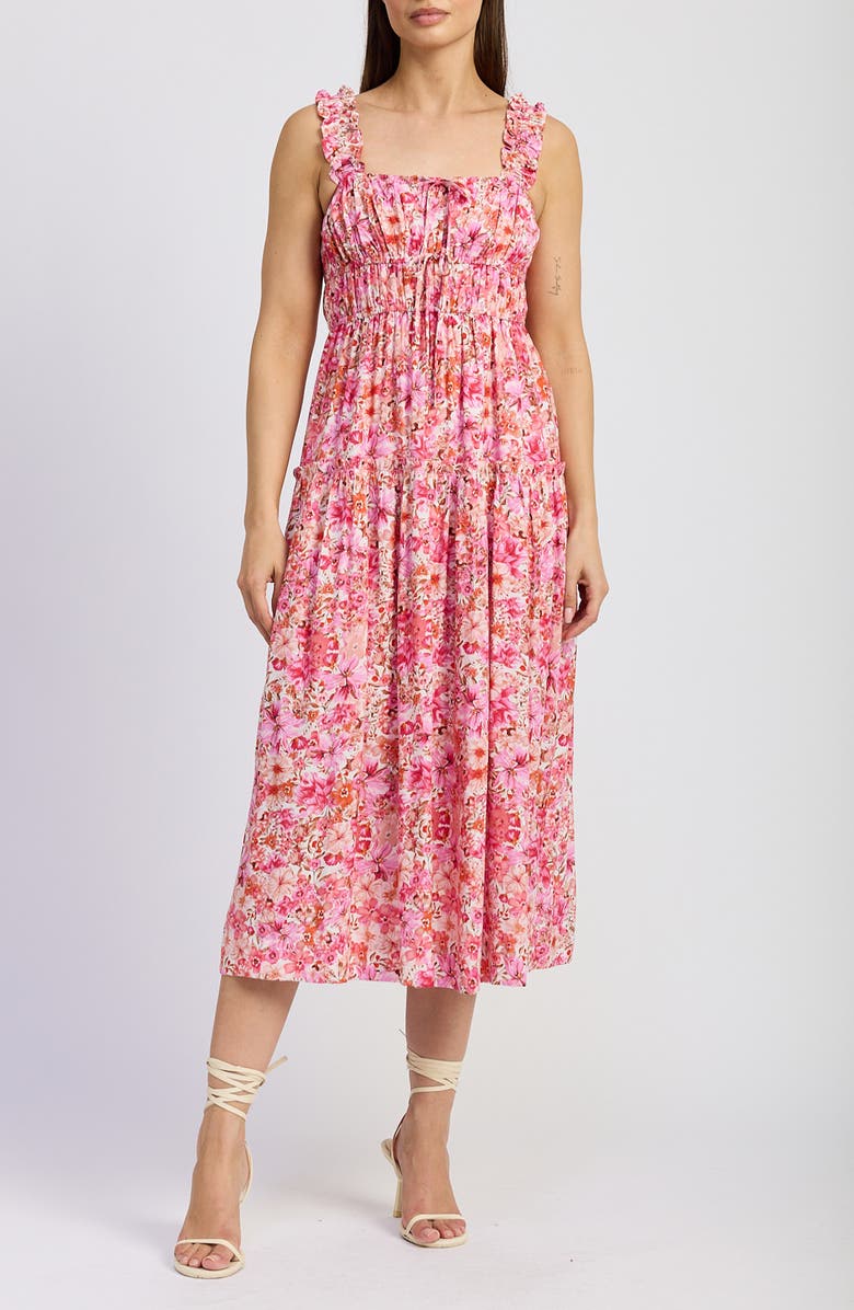 En Saison Floral Ruffle Strap A-Line Midi Dress, Main, color,