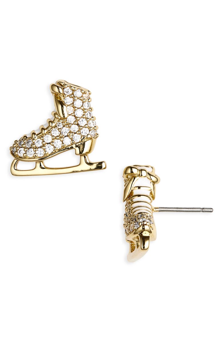 Kate Spade New York snow day ice skate stud earrings, Main, color, Clear/ Gold