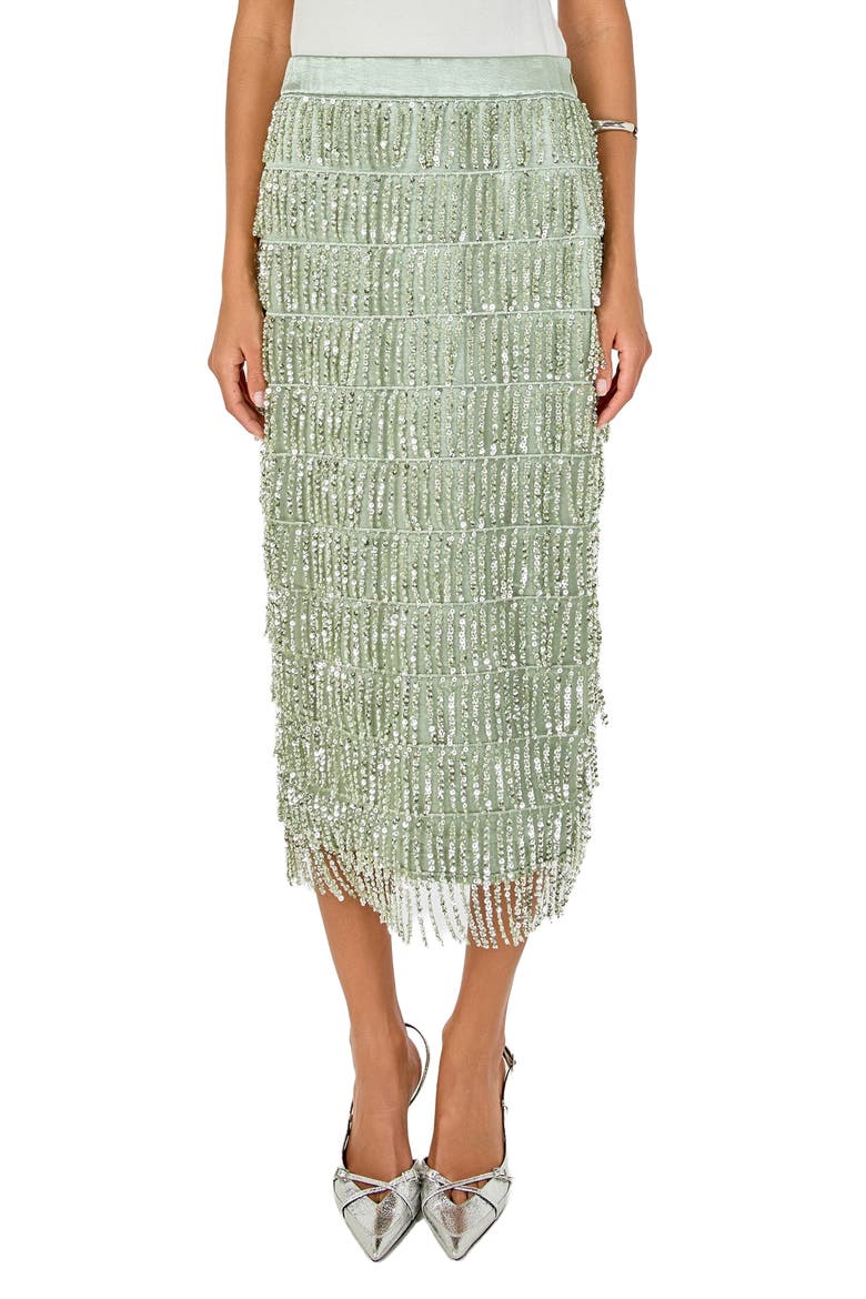 Sequin Tassel Midi Skirt, Main, color, PISTACHIO