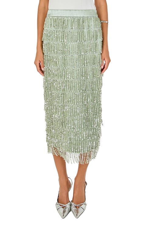 Sequin Tassel Midi Skirt
