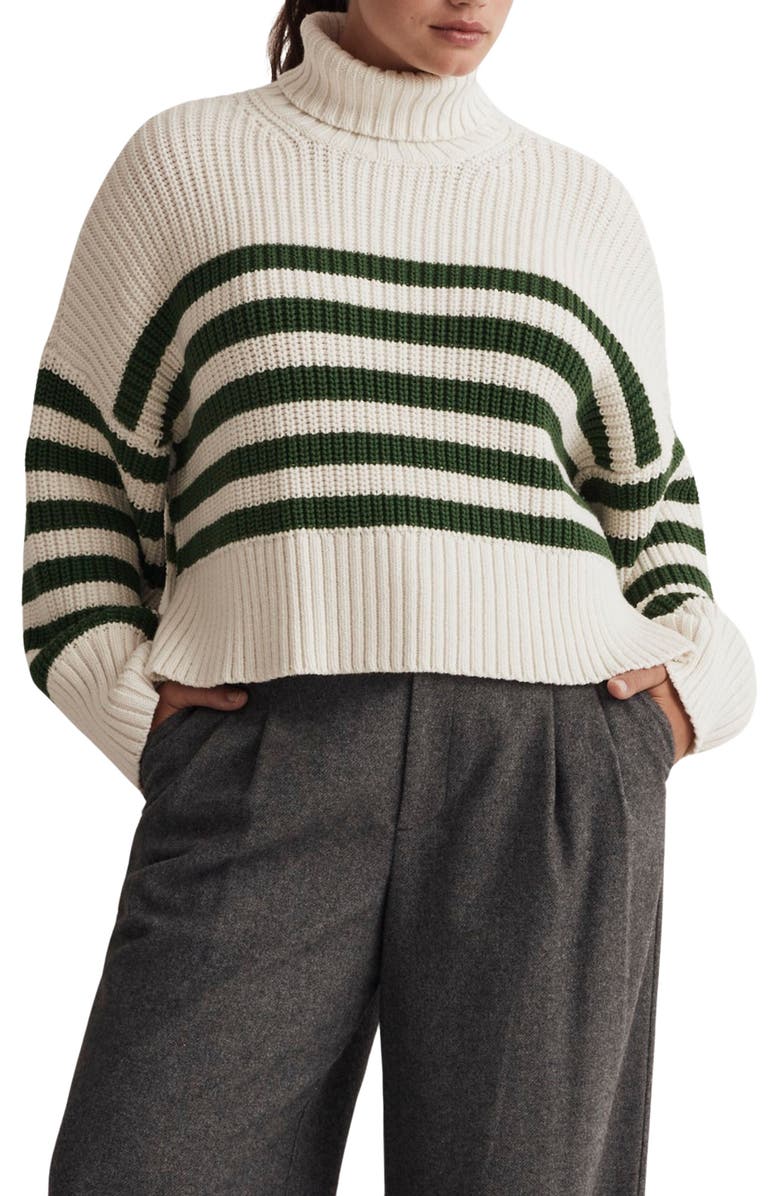 Madewell Wide Rib Turtleneck Sweater, Alternate, color, Varsity Green Stripe