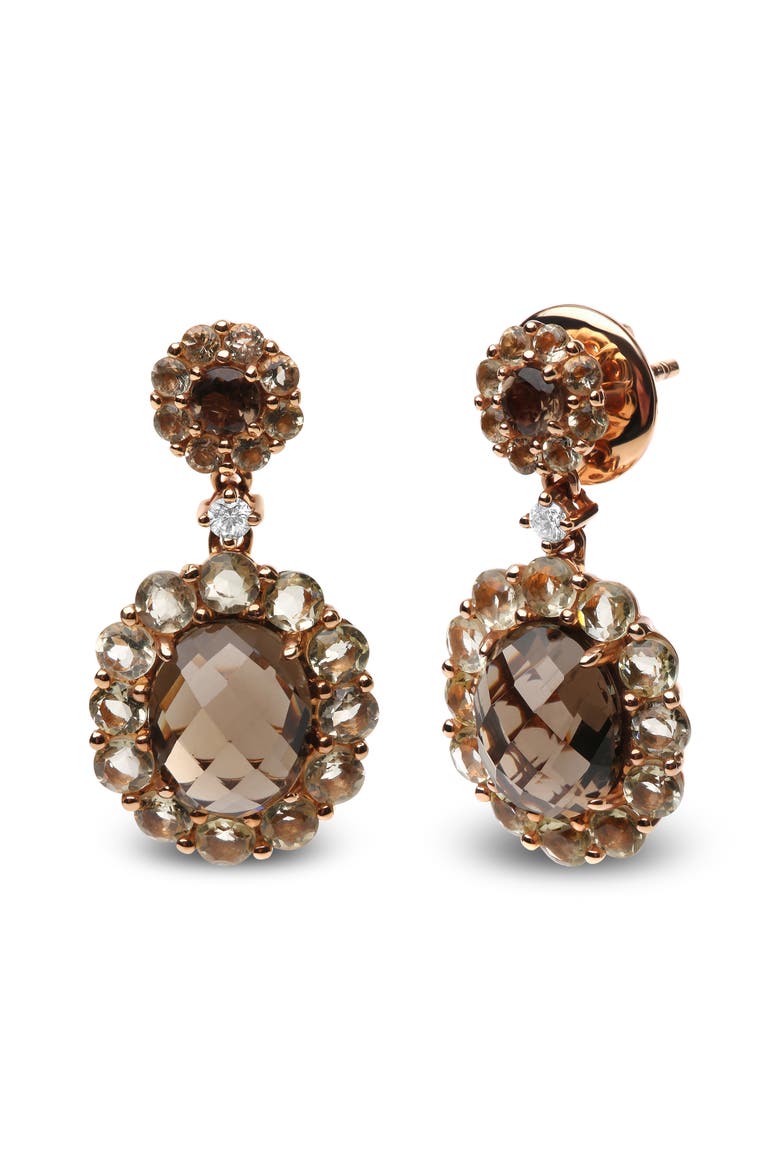 18K Gold Diamond Accent & Lemon & Smoky Color Quartz Gemstone Dangle Drop Earring, Alternate, color, Pink