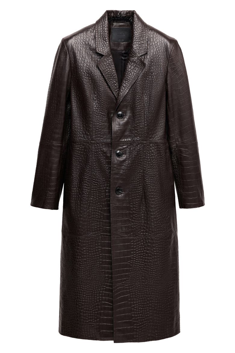 Croc Embossed Leather Coat, Alternate, color, BROWN