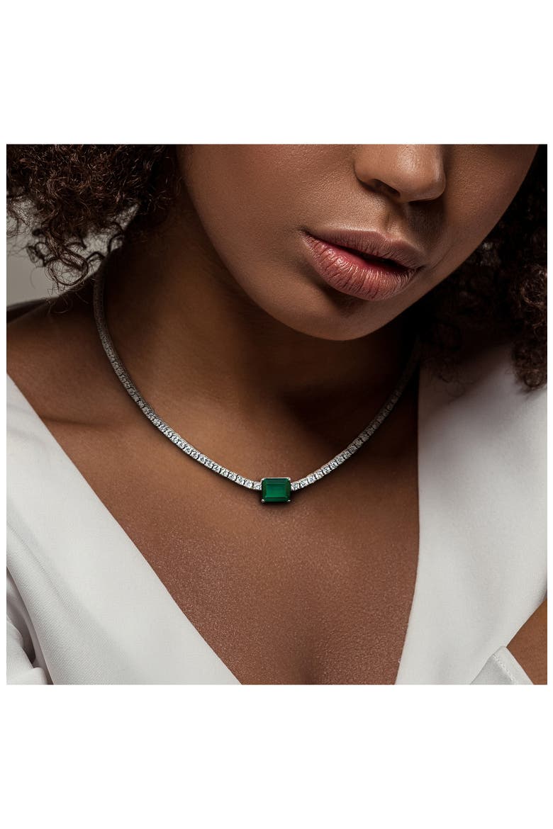 Lab-Created White Sapphire & Lab-Created Emerald Tennis Necklace & Bracelet Set, Alternate, color, GREEN