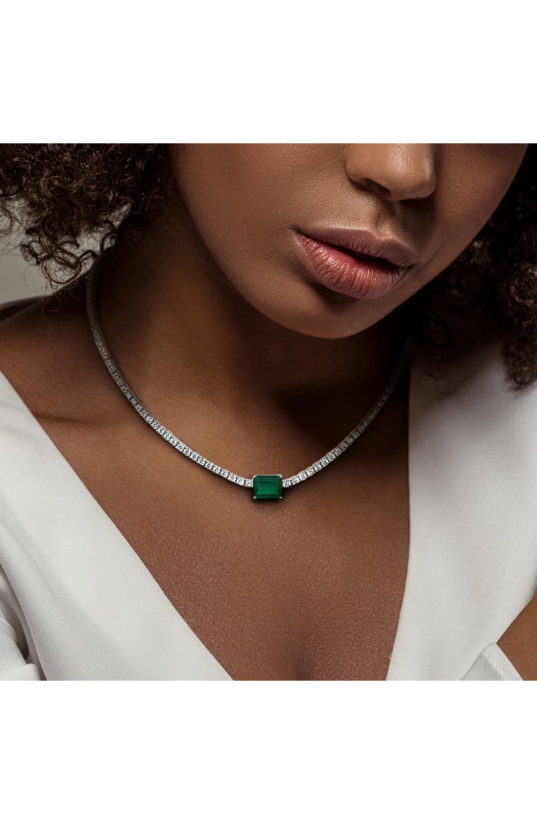 DELMAR Lab-Created White Sapphire & Lab-Created Emerald Tennis Necklace & Bracelet Set, Alternate, color, Green