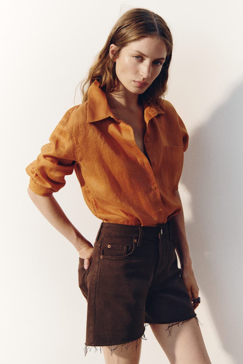 Raw-edge Denim Shorts, Alternate, color, Dark brown