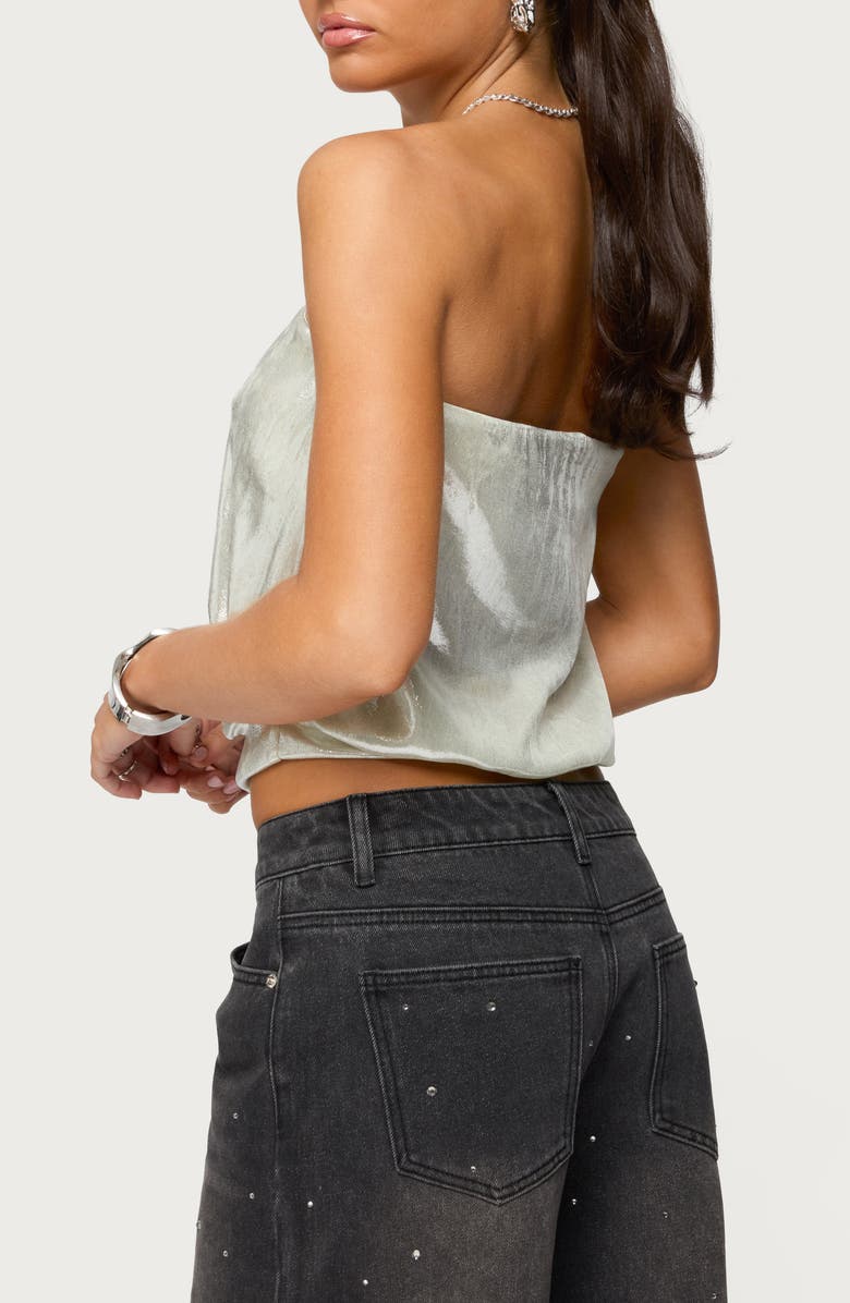 EDIKTED Leira Shimmer Strapless Blouson Top, Alternate, color, Gold