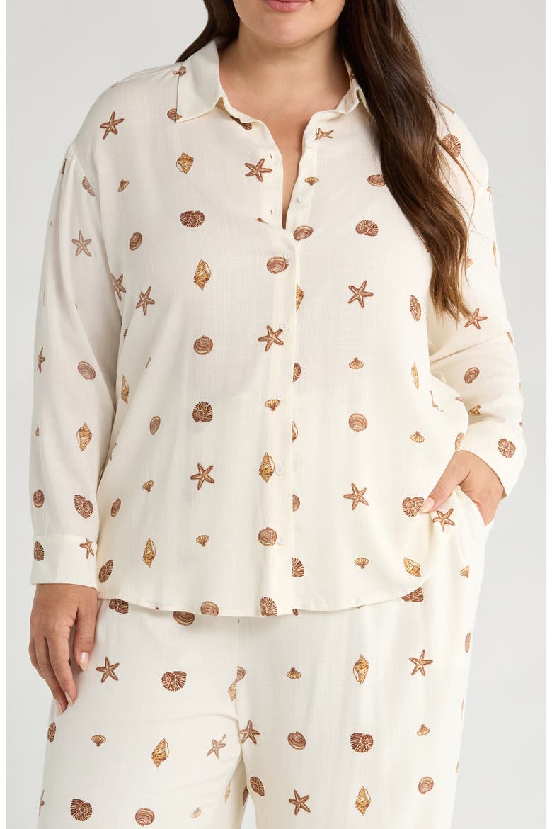 Cerise Dalton Shell Print Button-Up Shirt, Main, color, IVORY/ BROWN