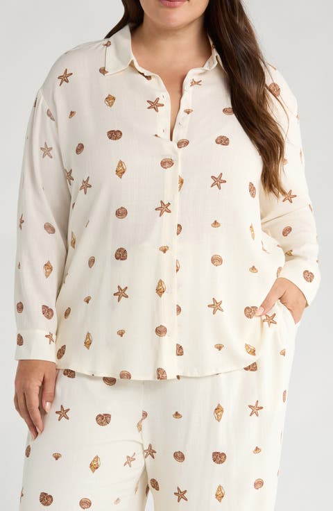 Cerise Dalton Shell Print Button-Up Shirt (Plus)