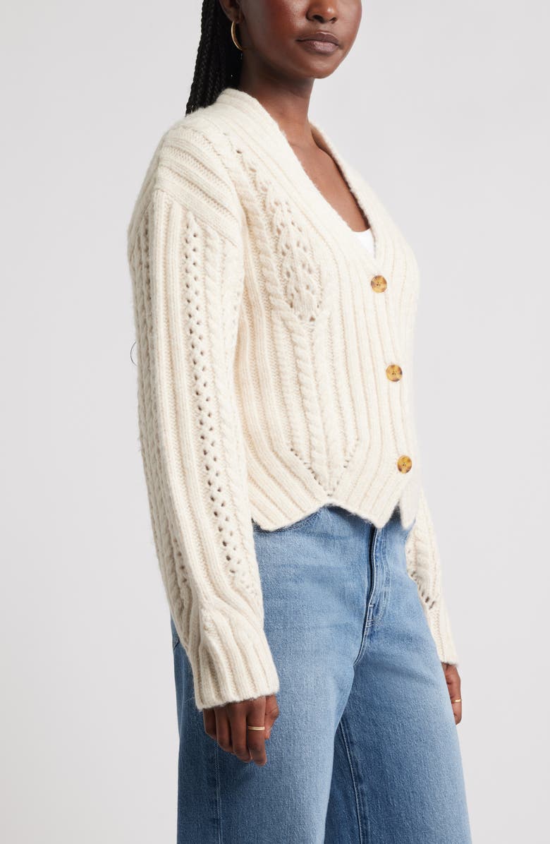 Treasure & Bond Chevron Hem Cable Cardigan, Alternate, color, Beige Oatmeal Light Heather