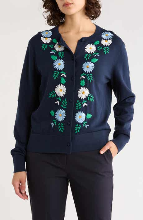 Brooks Brothers Floral Embroidered Cotton Cardigan