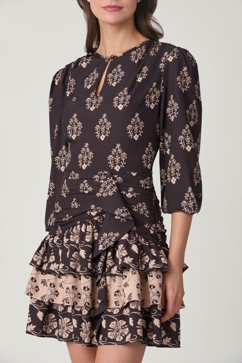 Canal Border Janelle Dress, Alternate, color, Coffee/Ecru