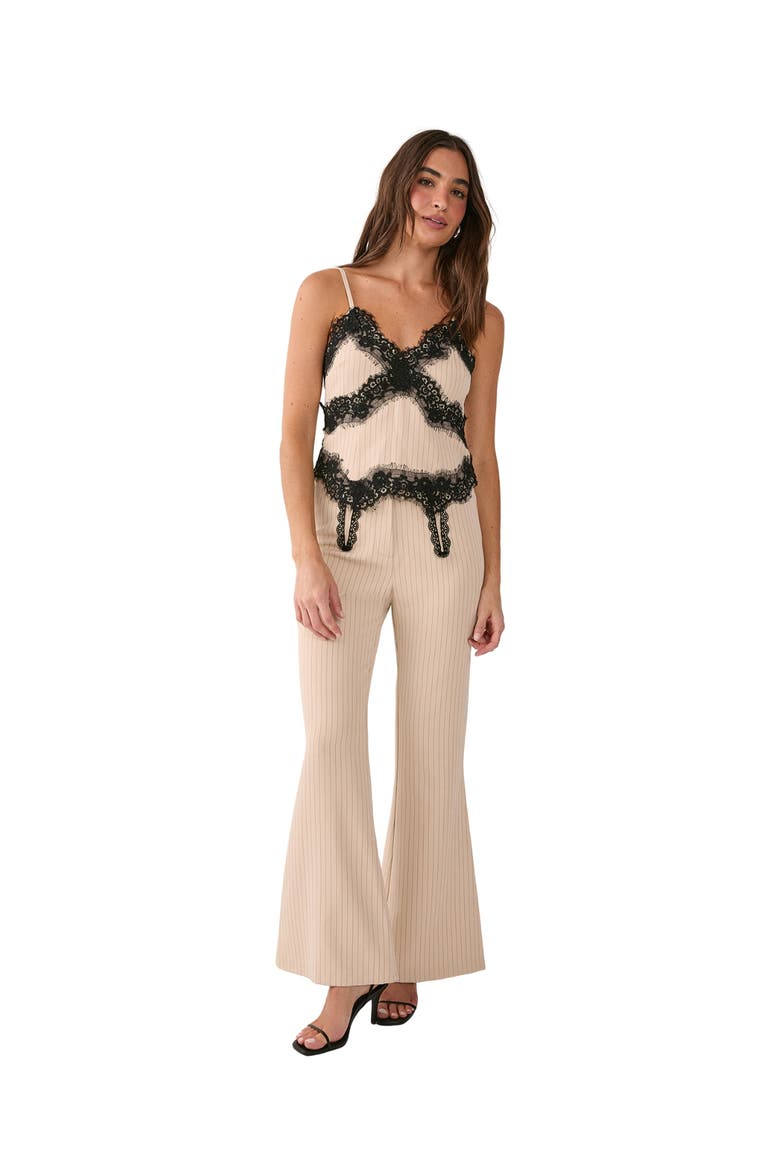 Pinstripe Lace Trim Tailored Strappy Top, Alternate, color, Ecru