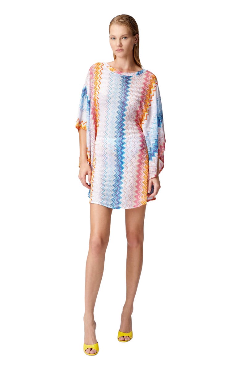 Missoni Short Kaftan In Zig Zag Lamé Viscose Blend With Batwing Sleeves, Main, color, Multicoloured