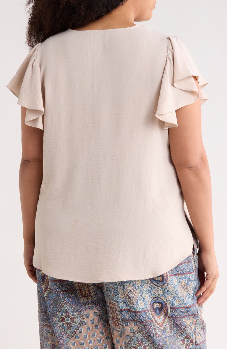 Adrianna Papell Flutter Sleeve V-Neck Blouse, Alternate, color, Pebble