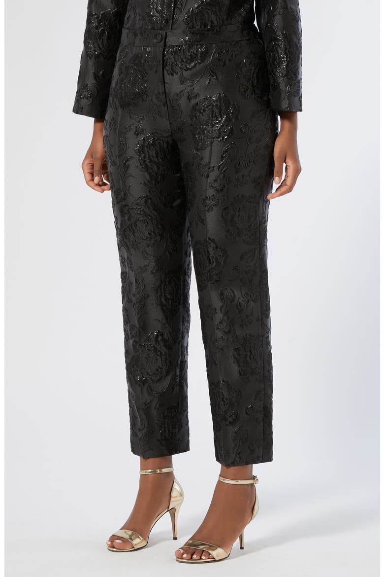 Demetra Metallic Floral Jacquard Pants, Main, color, BLACK