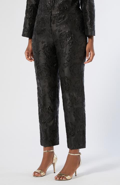 Demetra Metallic Floral Jacquard Pants (Plus)