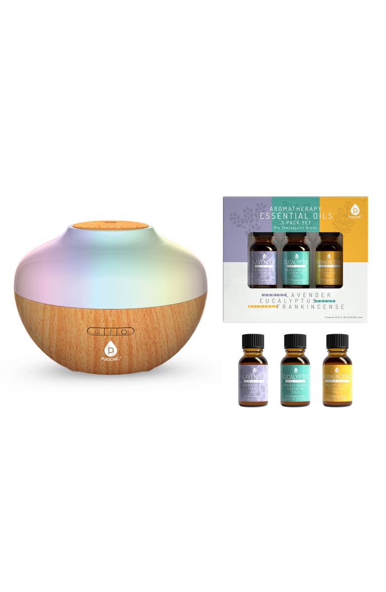 PURSONIC Aromatherapy Diffuser & Essential Oil Set-Ultrasonic Top 3 Oils-300ml with 2 Mist Settings 7 Ambient Light Settings, Main, color, Multicolor