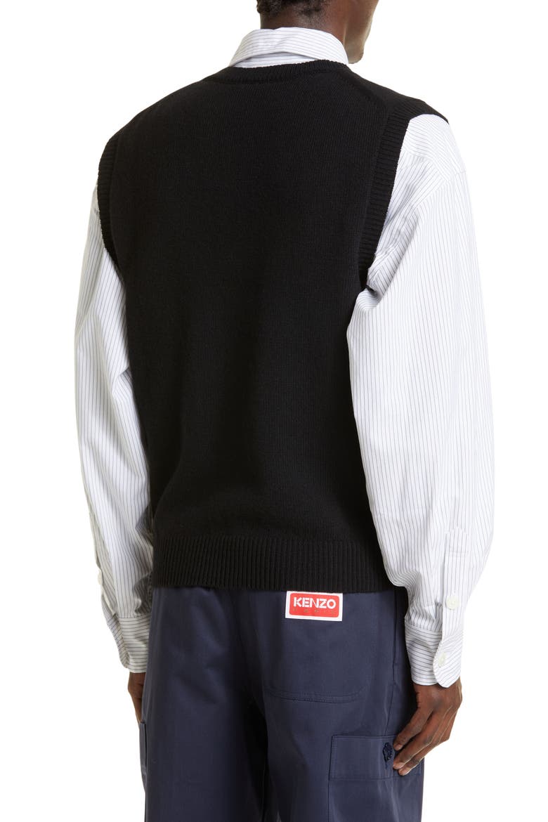 KENZO BOKE FLOWER KNIT VEST ボケ ニットベスト KENZO Embroidered Boke Flower Crest V-Neck Wool Sweater Vest (Men