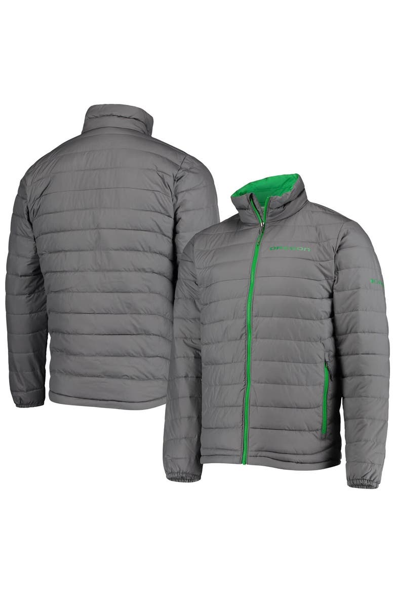 Men's Columbia Gray Oregon Ducks Powder Lite Omni-Heat Reflective Full-Zip Jacket, Main, color, Gray
