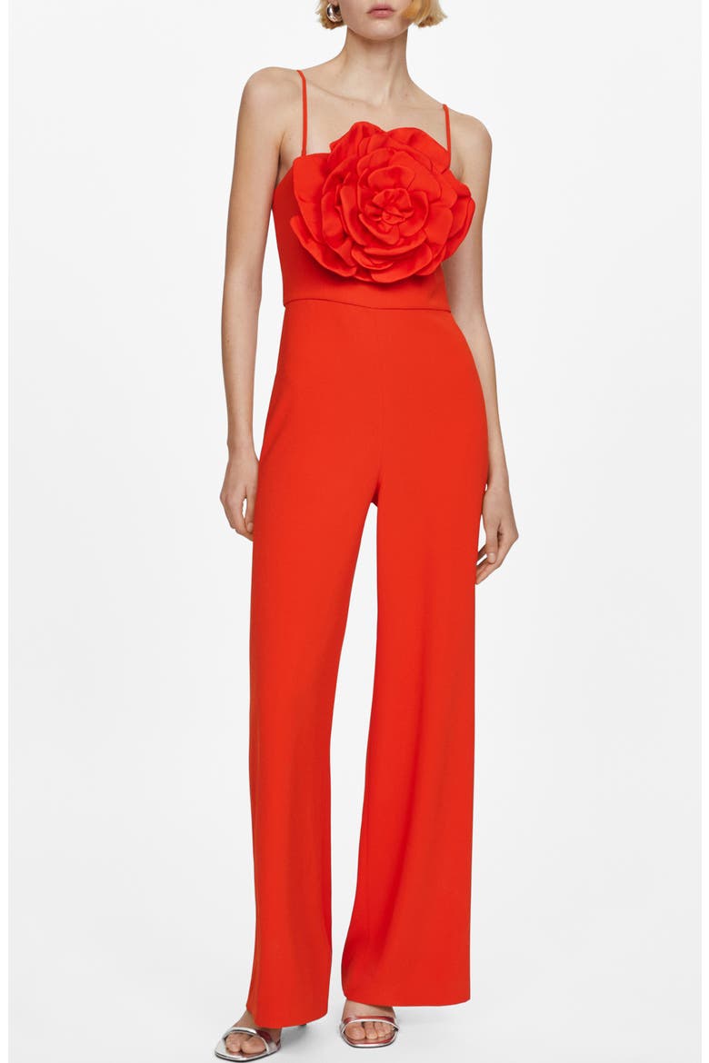 Amapola Rosette Convertible Strap Jumpsuit, Main, color, RED