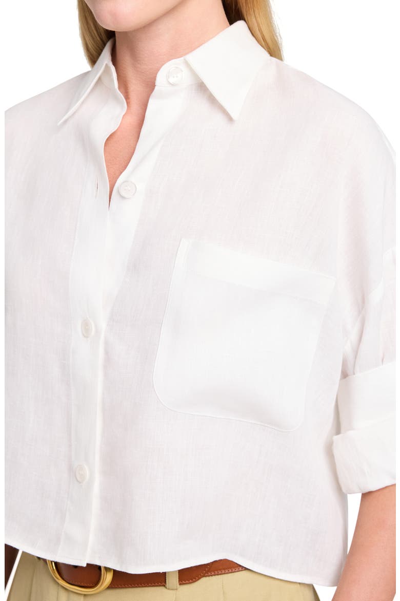 Next Ex Crop Linen Button-Up Shirt, Alternate, color, WHITE