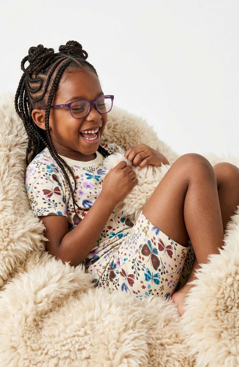 Mightly 100% Organic Cotton Print Shortie Snug Fit Kids Pajamas, Alternate, color, Botanical Floral