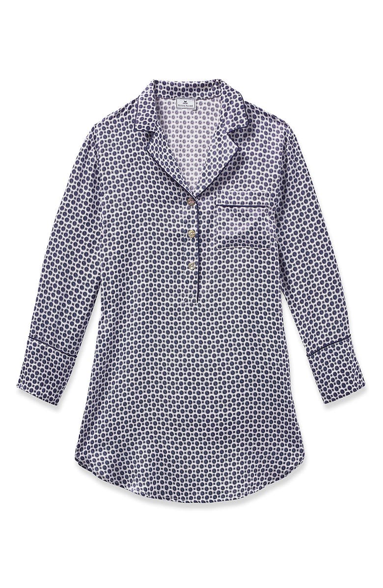 Petite Plume Medallion Print Mulberry Silk Nightshirt, Alternate, color, Navy