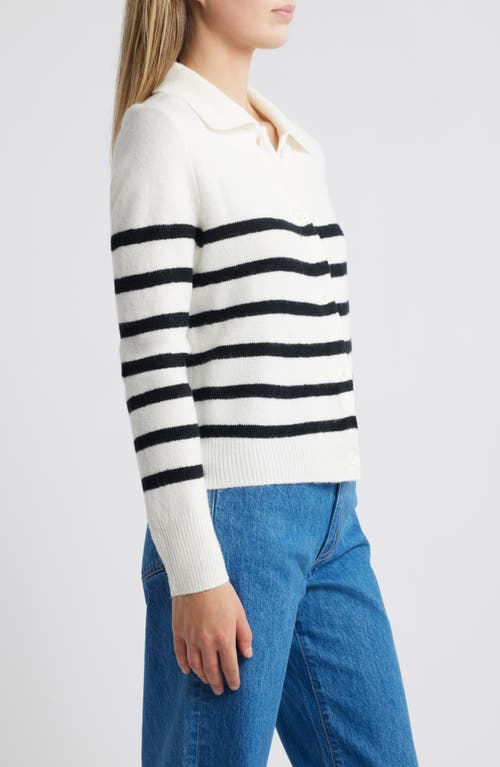 Shop Vince Camuto Stripe Collar Cardigan In Antique White