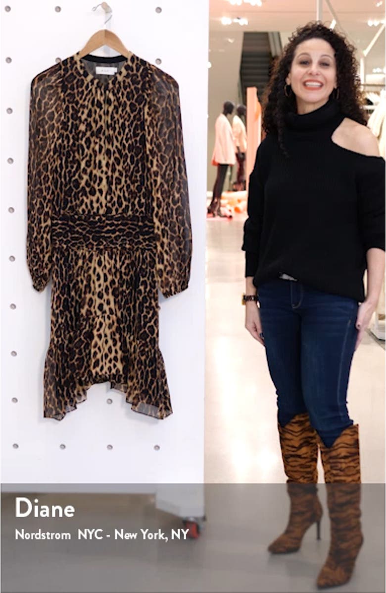 Sidney Leopard Print Long Sleeve Silk Dress, sales video thumbnail