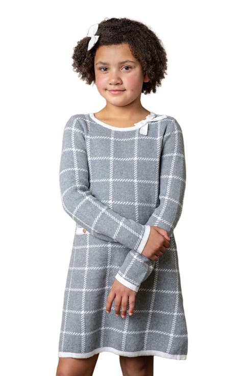 Kids' Organic Long Sleeve Bow Detail Intarsia Sweater Dress (Toddler, Little Kid and Big Kid)
