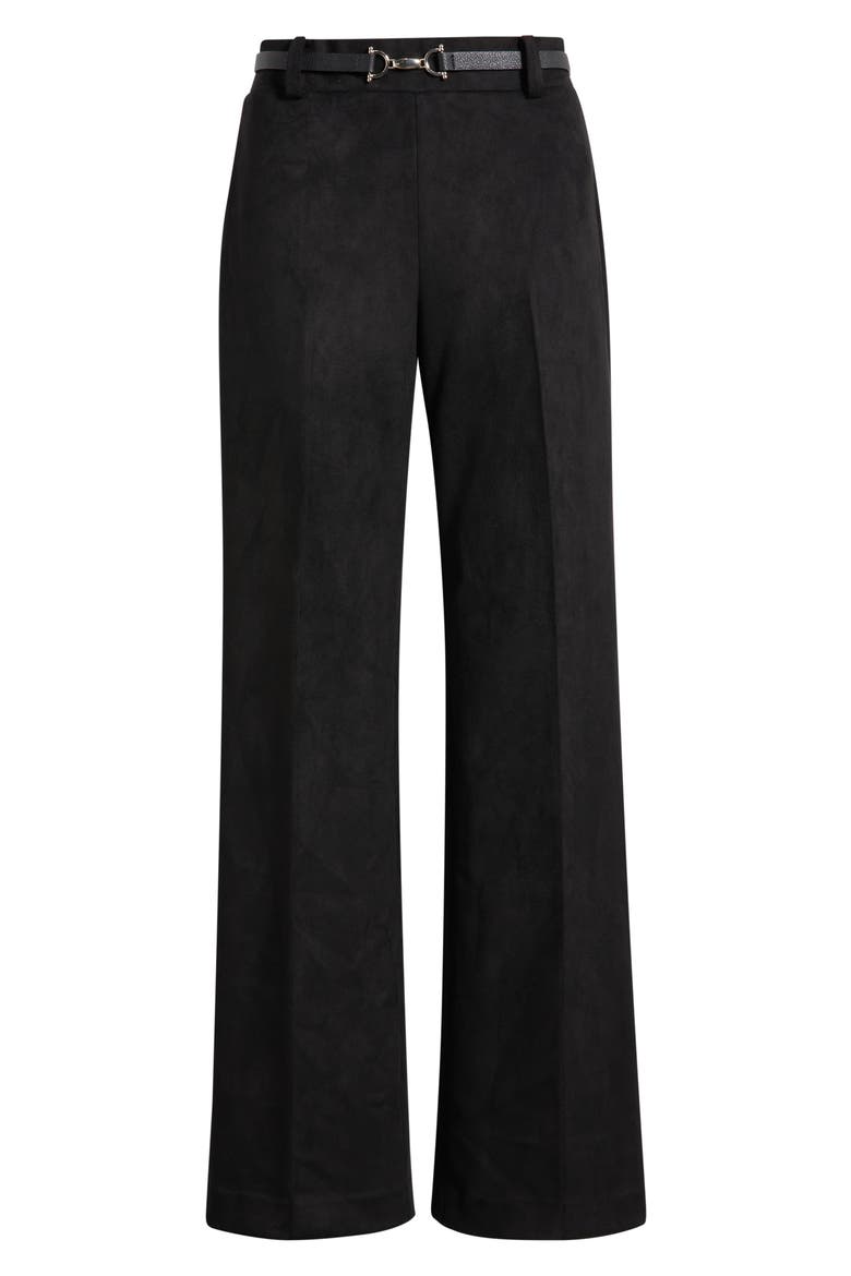 Pull On Wide Leg Faux Suede Pants, Alternate, color, ANNE BLACK
