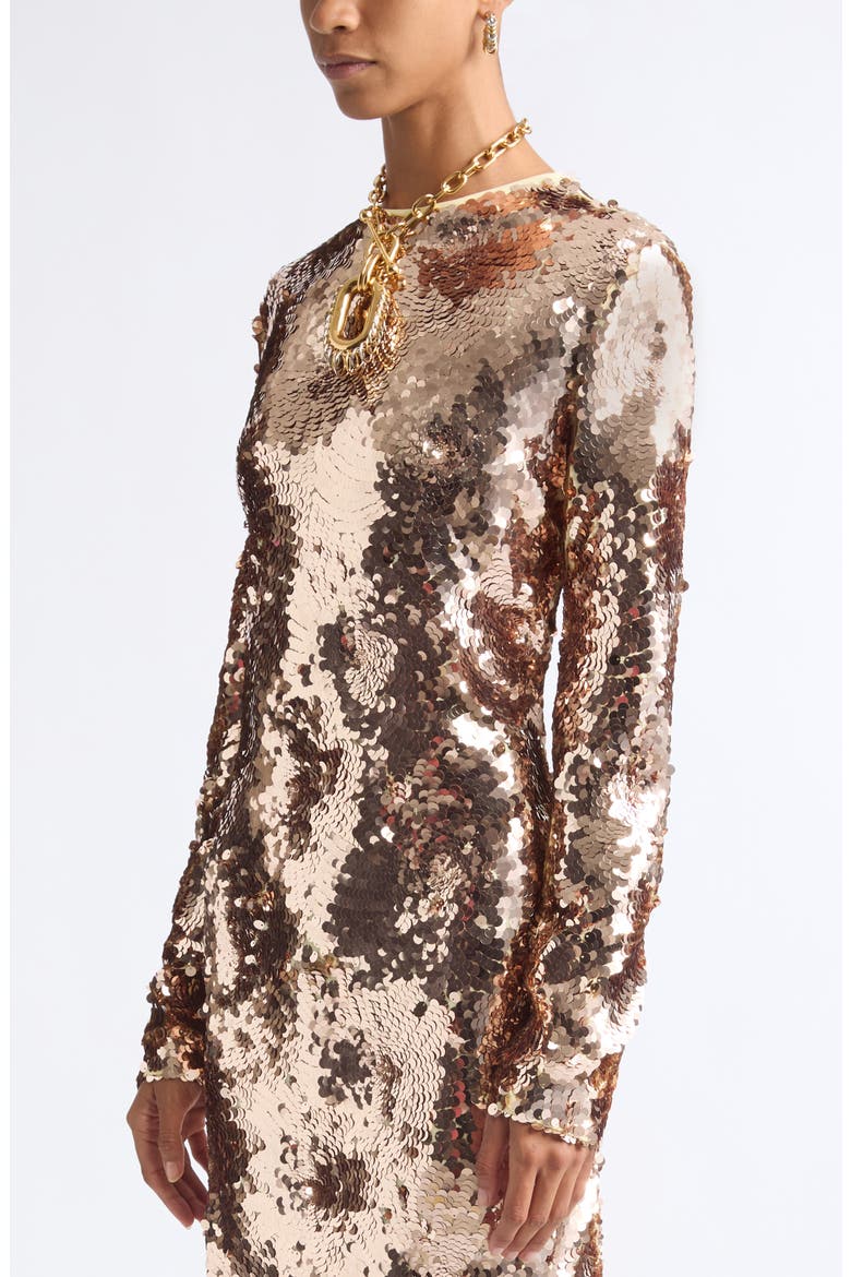 Long Sleeve Sequin Evening Dress, Alternate, color, ROSE GOLD / YELLOW