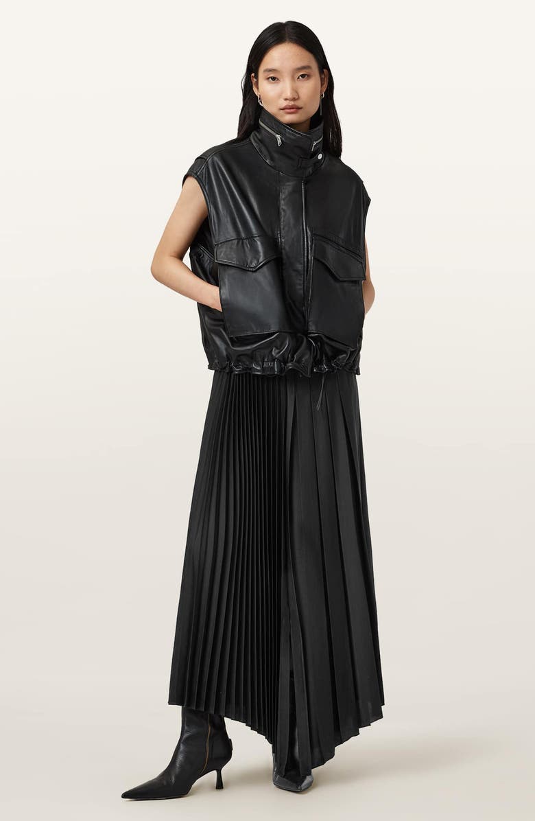 AllSaints Jax Pleated Maxi Skirt, Alternate, color, Black