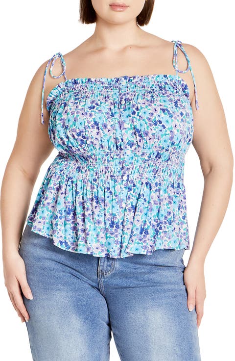 Lyla Floral Tie Strap Peplum Tank (Plus)